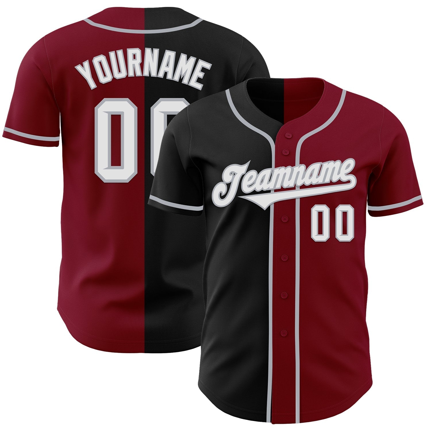 Custom Crimson Black-Gray Authentic Split Fashion Baseball Jersey baseball jersey product view 1