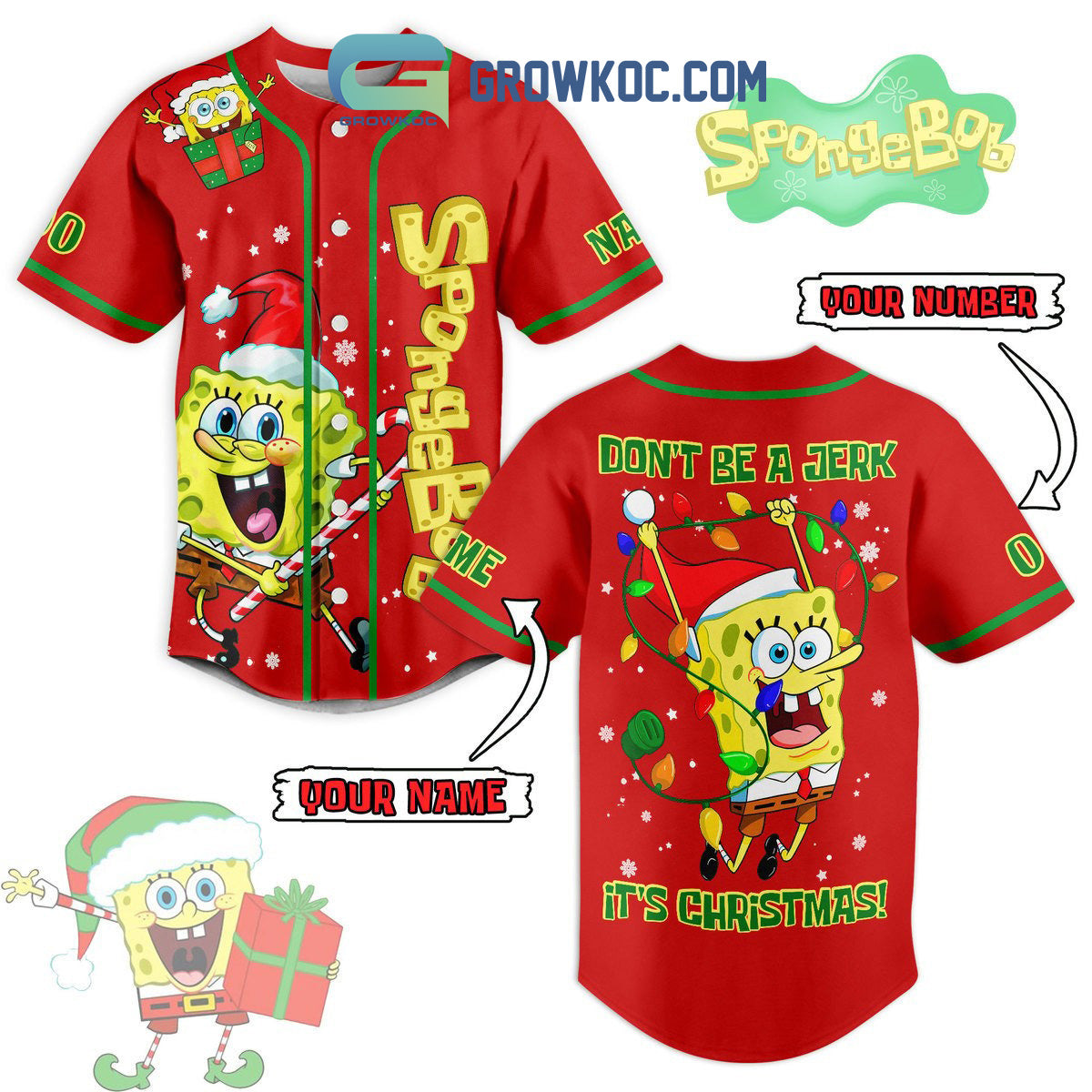 Spongebob Don’t Be A Jerk It’s Christmas Personalized Baseball Jersey baseball jersey product view 1