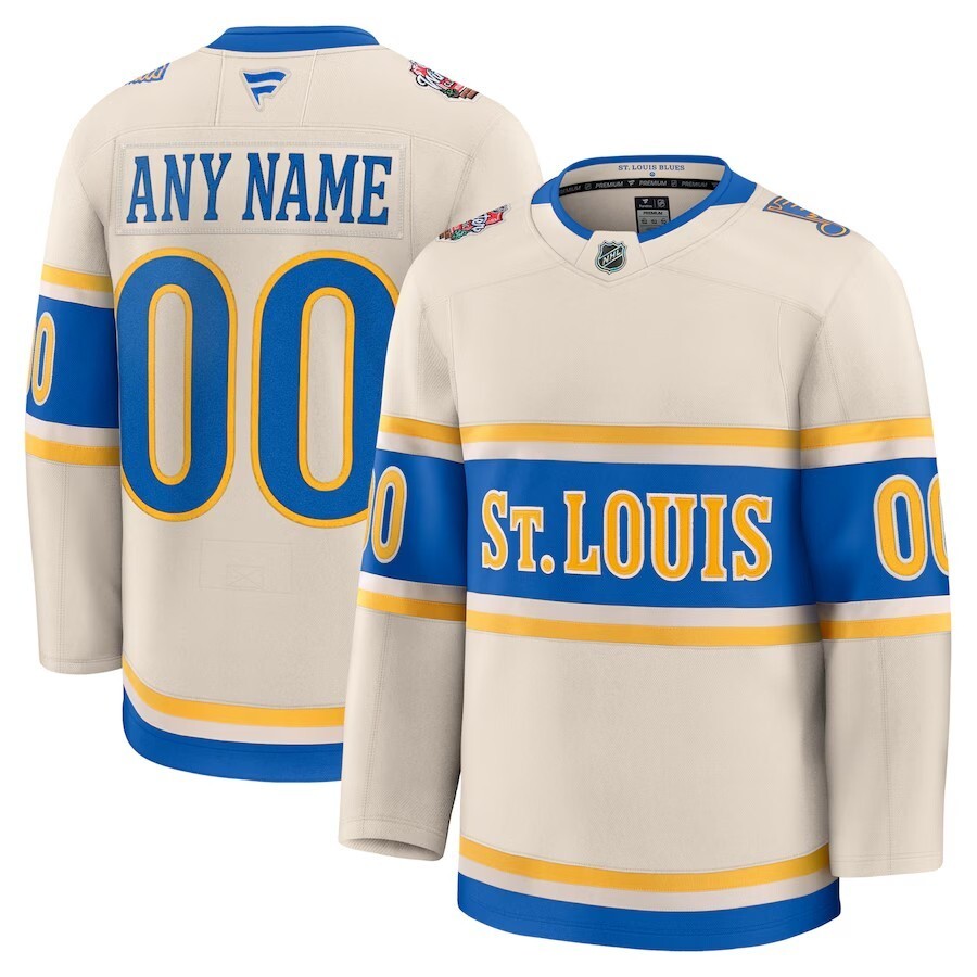 St. Louis Blues Fanatics 2025 NHL Winter Classic Premium Custom Jersey - Cream Hockey Jersey hockey jersey product view 1