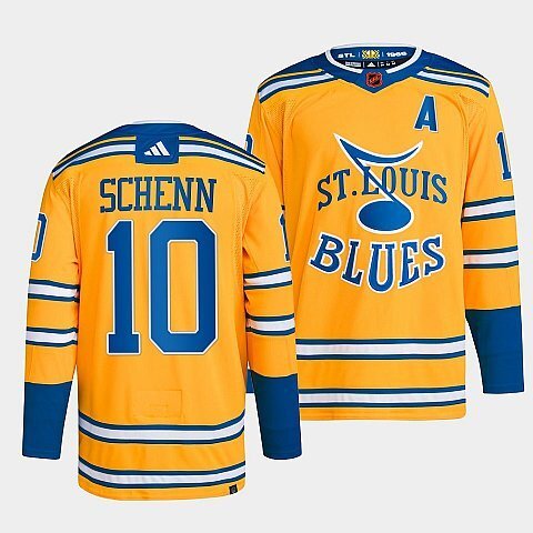 St. Louis Blues #10 brayden-schenn-yellow-2022reverse-retro-2.0-authentic-primegreen-jersey hockey jersey product view 1