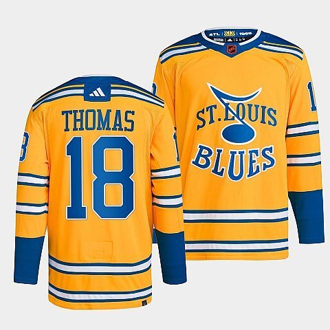 St. Louis Blues #18 robert-thomas-yellow-2022reverse-retro-2.0-authentic-primegreen-jersey hockey jersey product view 1