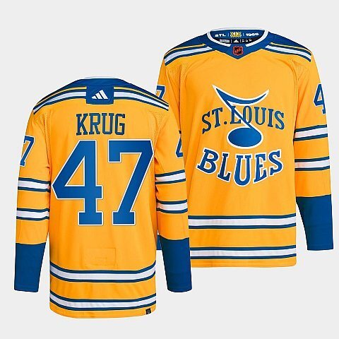 St. Louis Blues #47 torey-krug-yellow-2022reverse-retro-2.0-authentic-primegreen-jersey Hockey Jersey hockey jersey product view 1