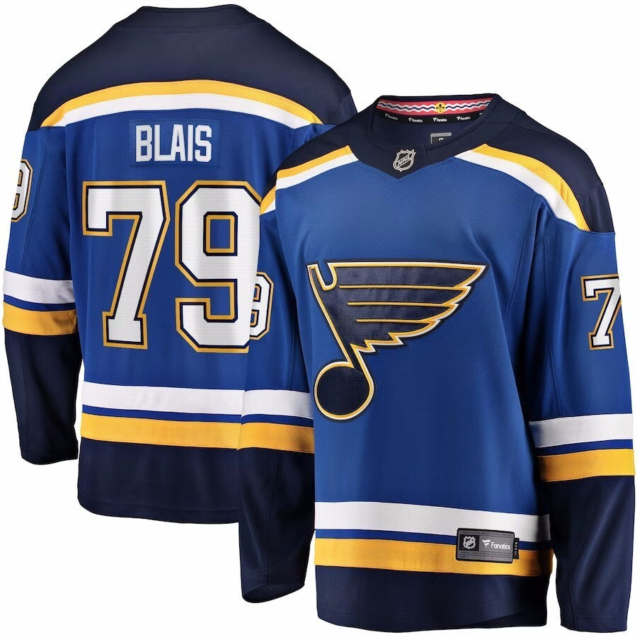 St. Louis Blues #79 Sammy Blais Branded Home Breakaway Jersey - Blue Hockey Jersey hockey jersey product view 1