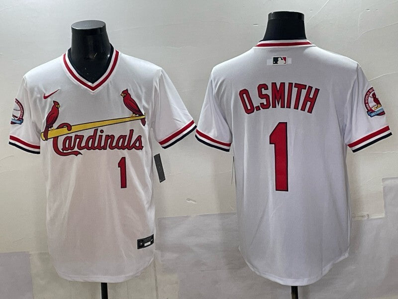 St. Louis Cardinals #1 Ozzie Smith Red Retro Adult Style 1 Baseball Jersey baseball jersey product view 1