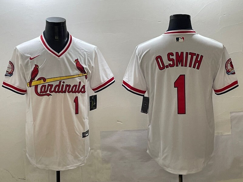 St. Louis Cardinals #1 Ozzie Smith Red Retro Adult Style 2 Baseball Jersey baseball jersey product view 1