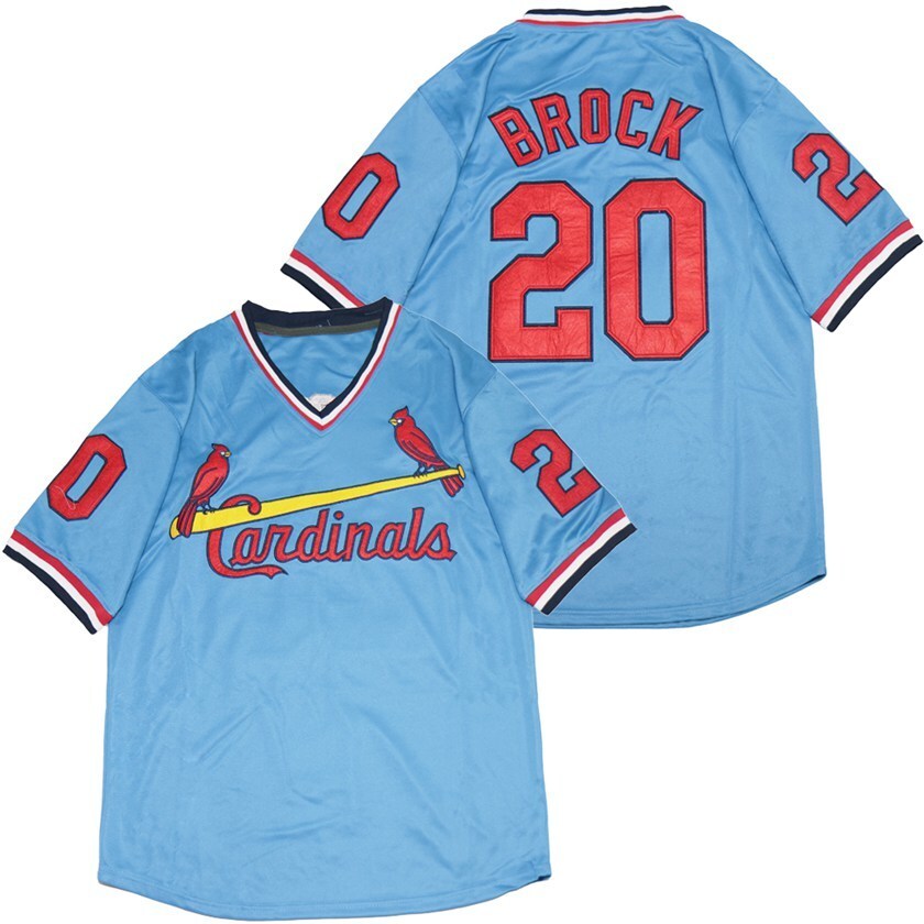 St. Louis Cardinals #20 Brock Cardinals 20 Blue Pullover Retro Baseball Jersey baseball jersey product view 1