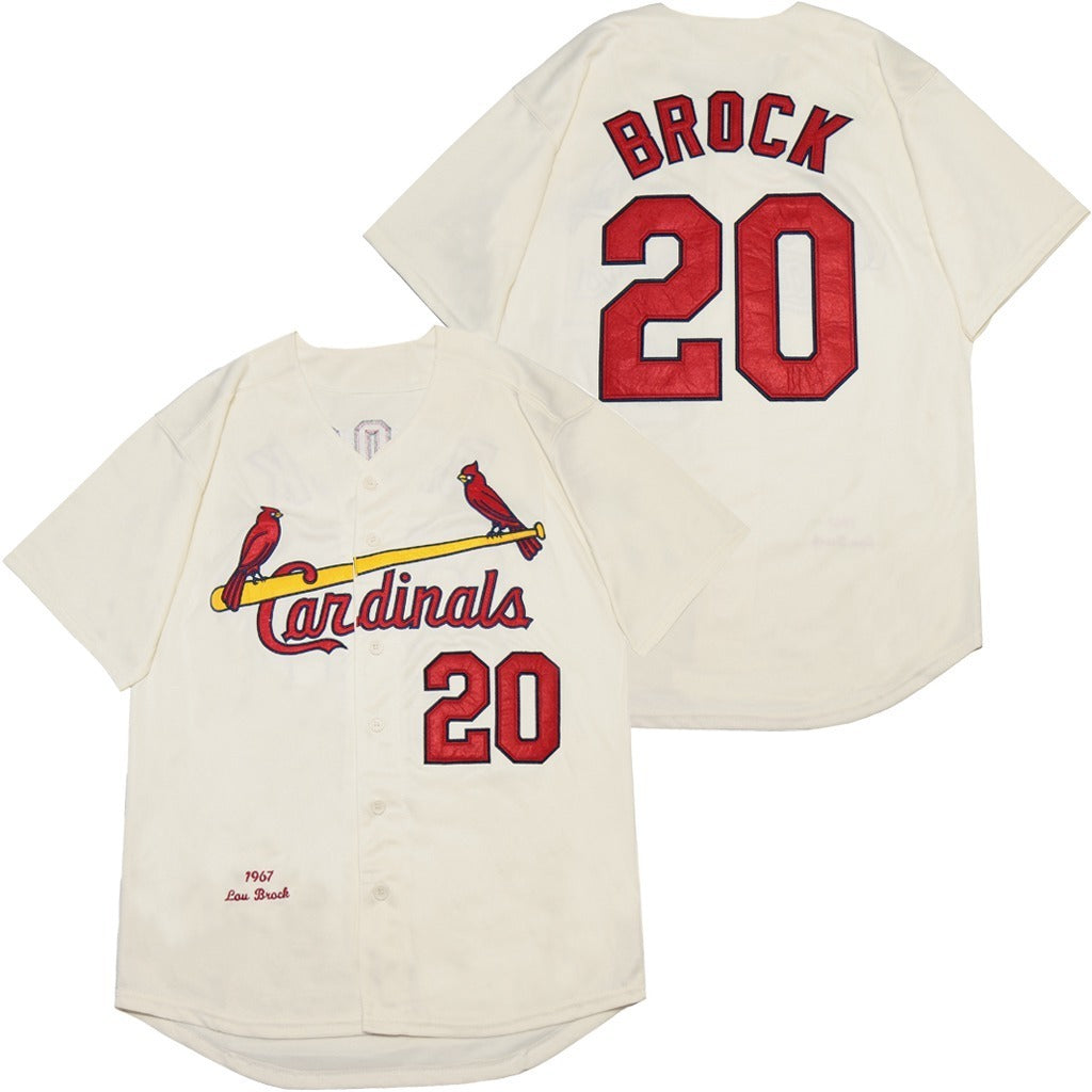 St. Louis Cardinals #20 Brock Cardinals 20 Off-White Retro Baseball Jersey baseball jersey product view 1