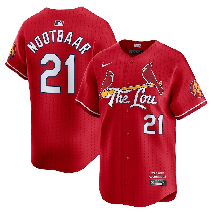 St. Louis Cardinals #21 Lars Nootbaar City Connect Limited Jersey - Red Baseball Jersey baseball jersey product view 1