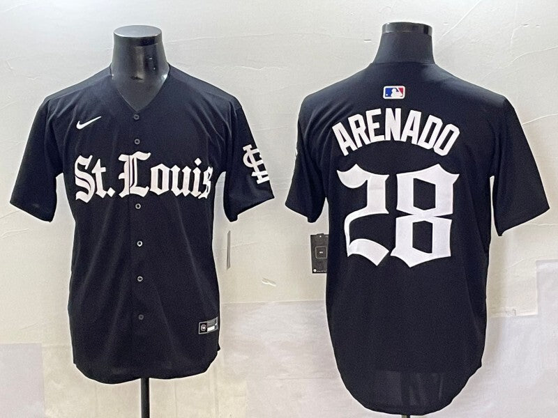 St. Louis Cardinals #28 Nolan Arenado Red Black 5 Collaboration Style 3 Baseball Jersey baseball jersey product view 1