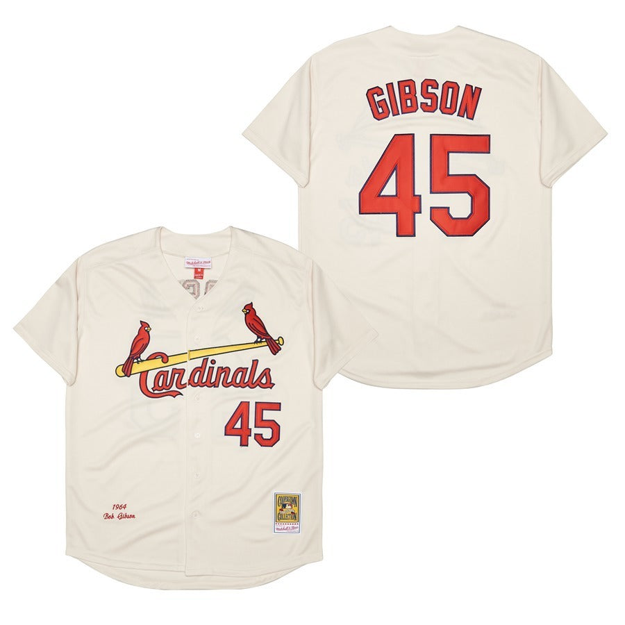 St. Louis Cardinals #45 Bob Gibson Cardinals 45 Off-White 1964 Retro Baseball Jersey baseball jersey product view 1