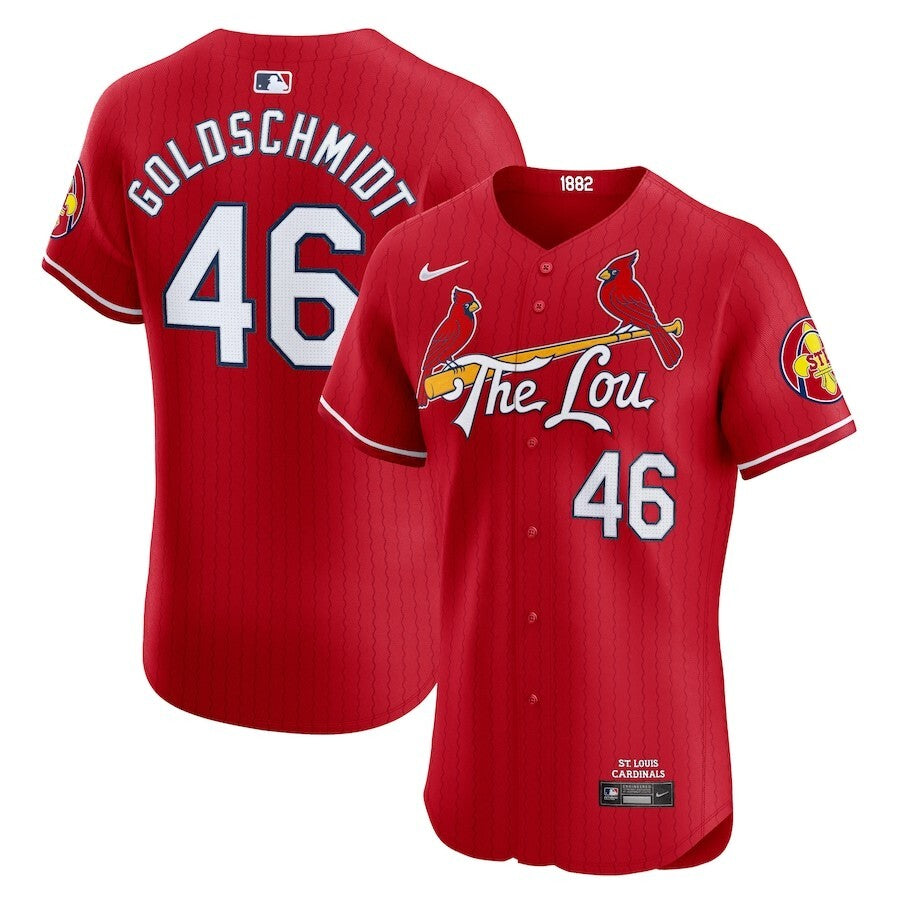 St. Louis Cardinals #46 Paul Goldschmidt 2024 City Connect Elite Player Jersey - Red Baseball Jersey baseball jersey product view 1