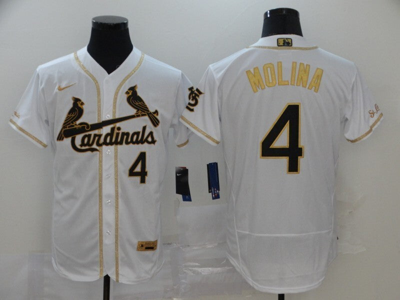 St. Louis Cardinals #4 Yadier Molina Gold Text Baseball Jersey baseball jersey product view 1
