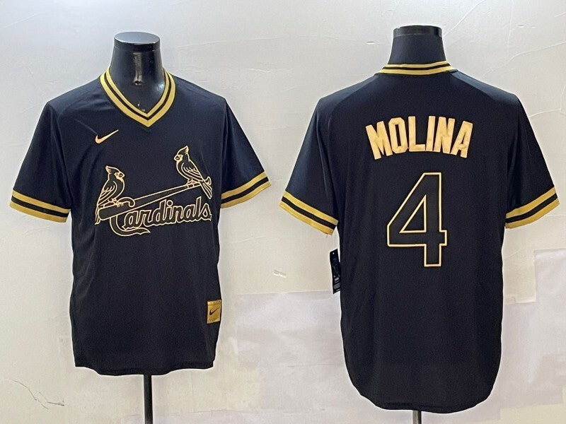 St. Louis Cardinals #4 Yadier Molina Red Black Gold Adult Baseball Jersey baseball jersey product view 1