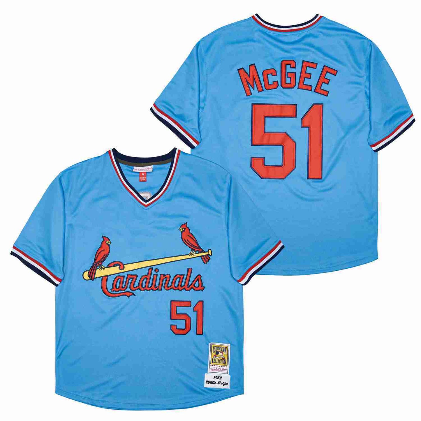 St. Louis Cardinals #51 Willie McGee Cardinals 51 Blue 1982 Retro Baseball Jersey baseball jersey product view 1