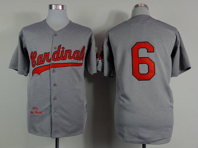 St. Louis Cardinals #6 Cardinals 6 Hemp Gray 1956 Retro Baseball Jersey baseball jersey product view 1