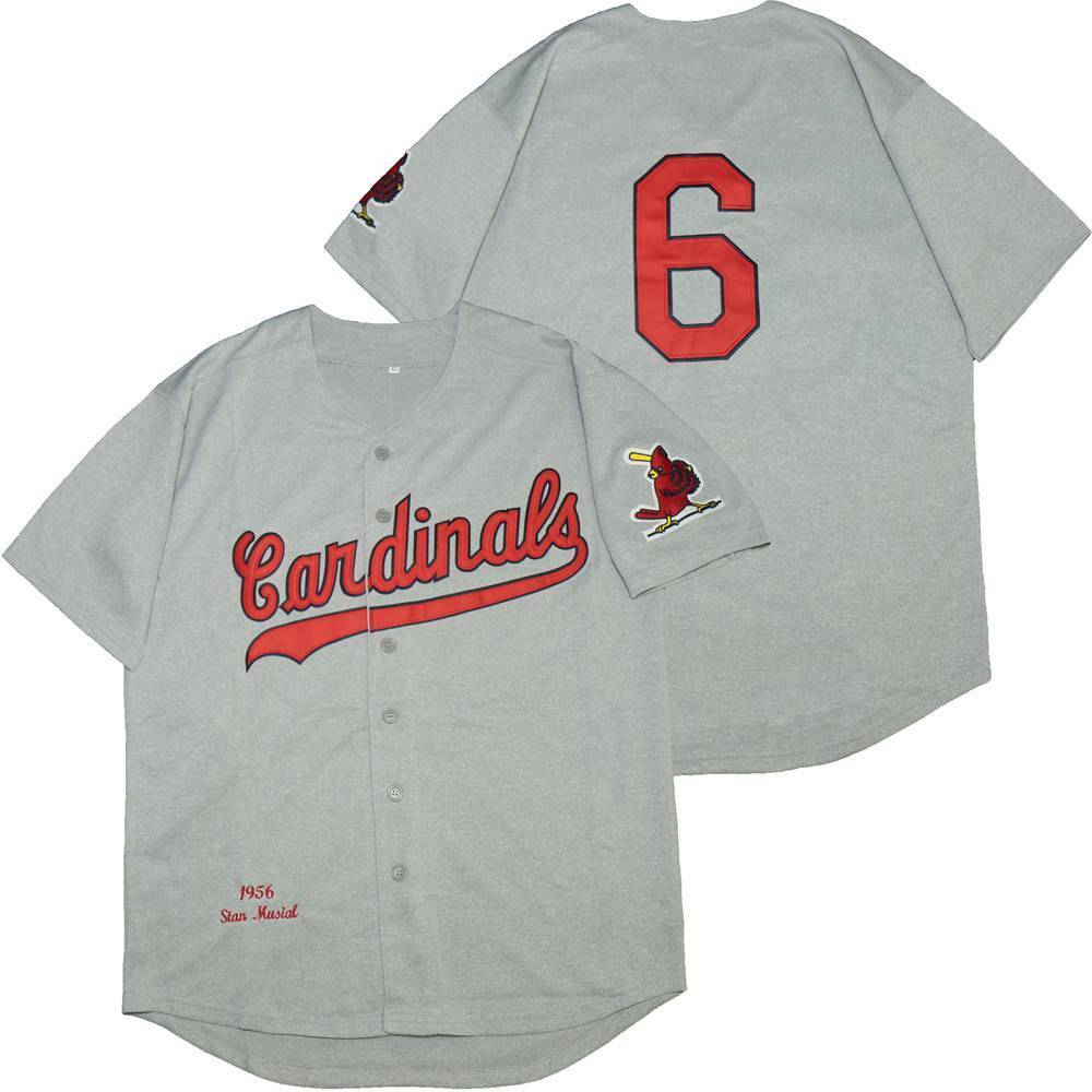 St. Louis Cardinals #6 Stan Musial Cardinals 6 Hemp Gray 1956 Retro Baseball Jersey baseball jersey product view 1