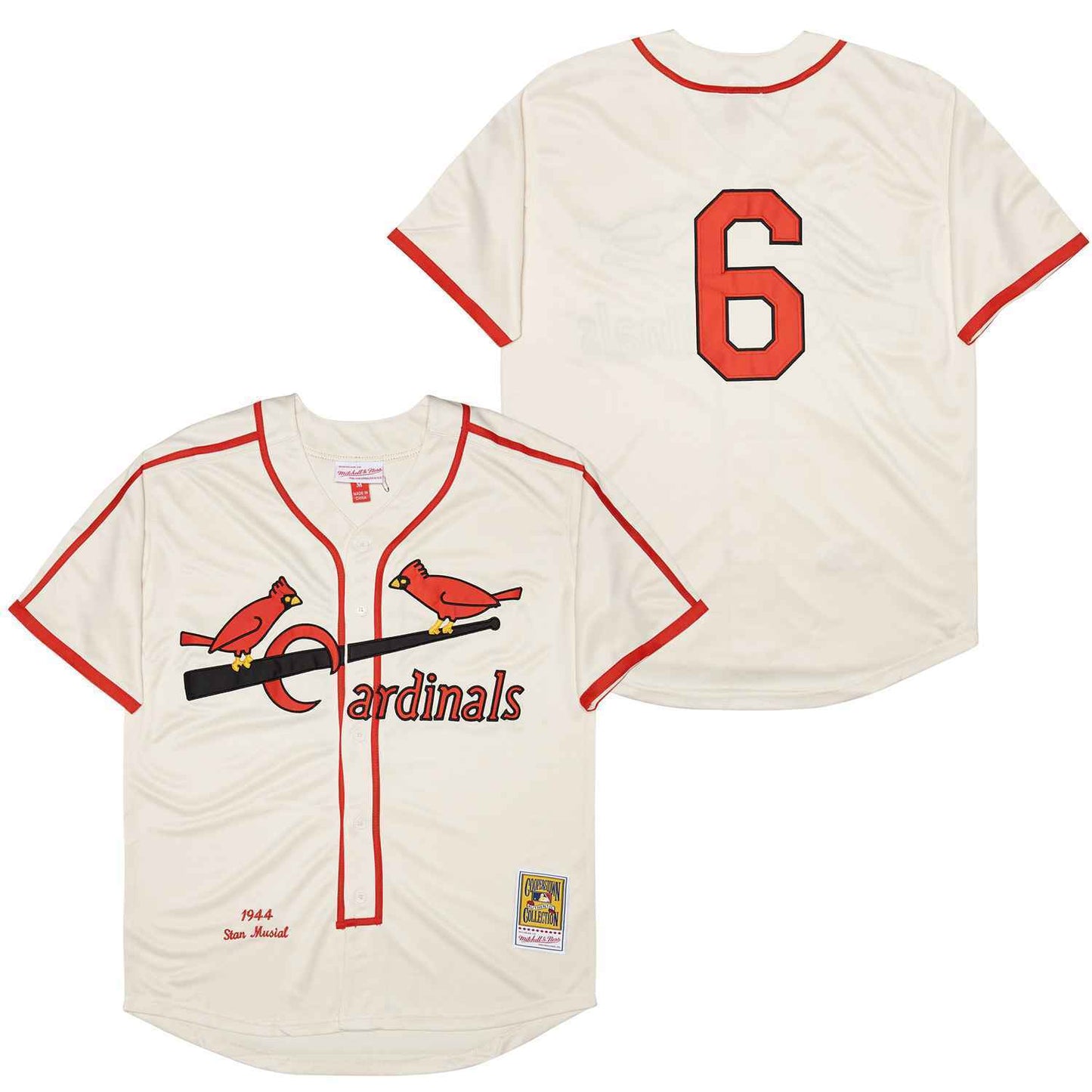 St. Louis Cardinals #6 Stan Musial Cardinals 6 Off-White 1944 Retro Style 1 Baseball Jersey baseball jersey product view 1
