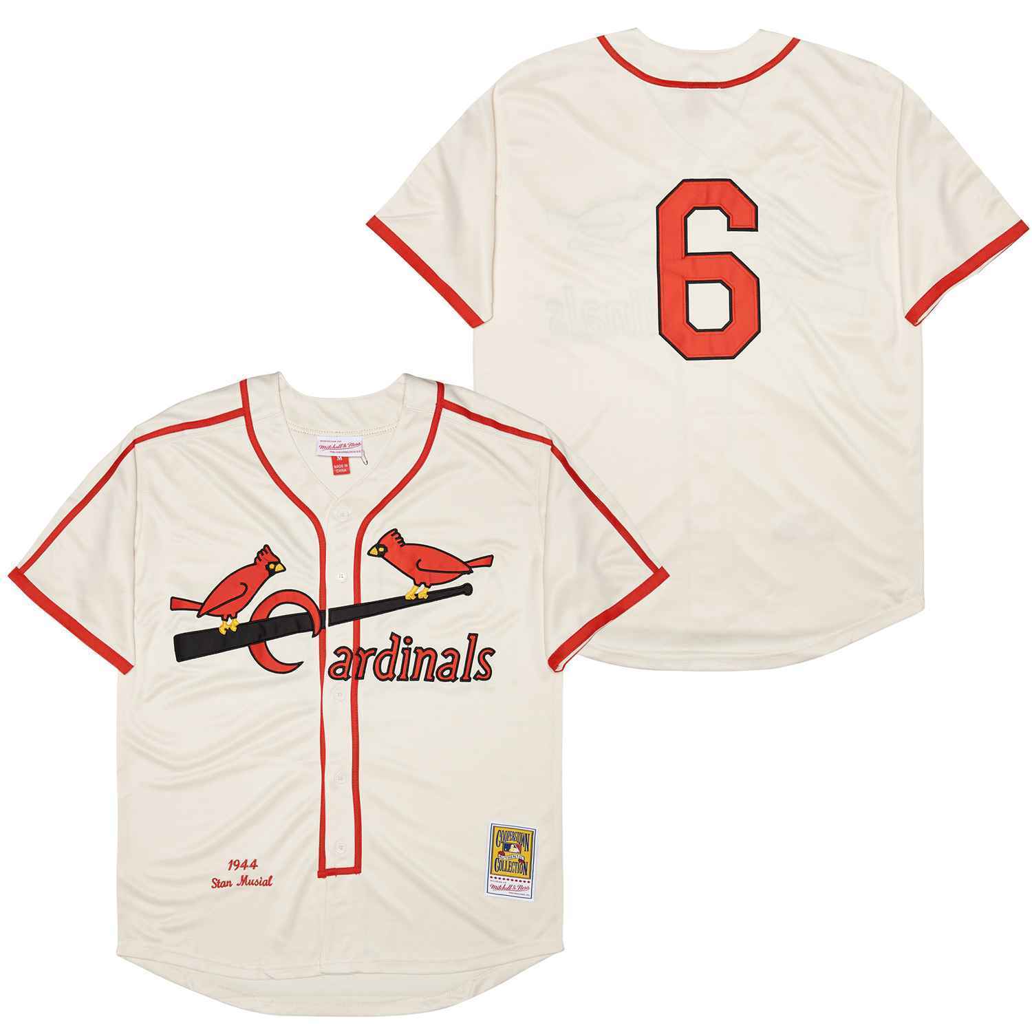 St. Louis Cardinals #6 Stan Musial Cardinals 6 Off-White 1944 Retro Style 1 Baseball Jersey baseball jersey product view 1