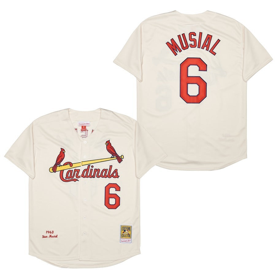 St. Louis Cardinals #6 Stan Musial Cardinals 6 Off-White 1963 Retro Baseball Jersey baseball jersey product view 1