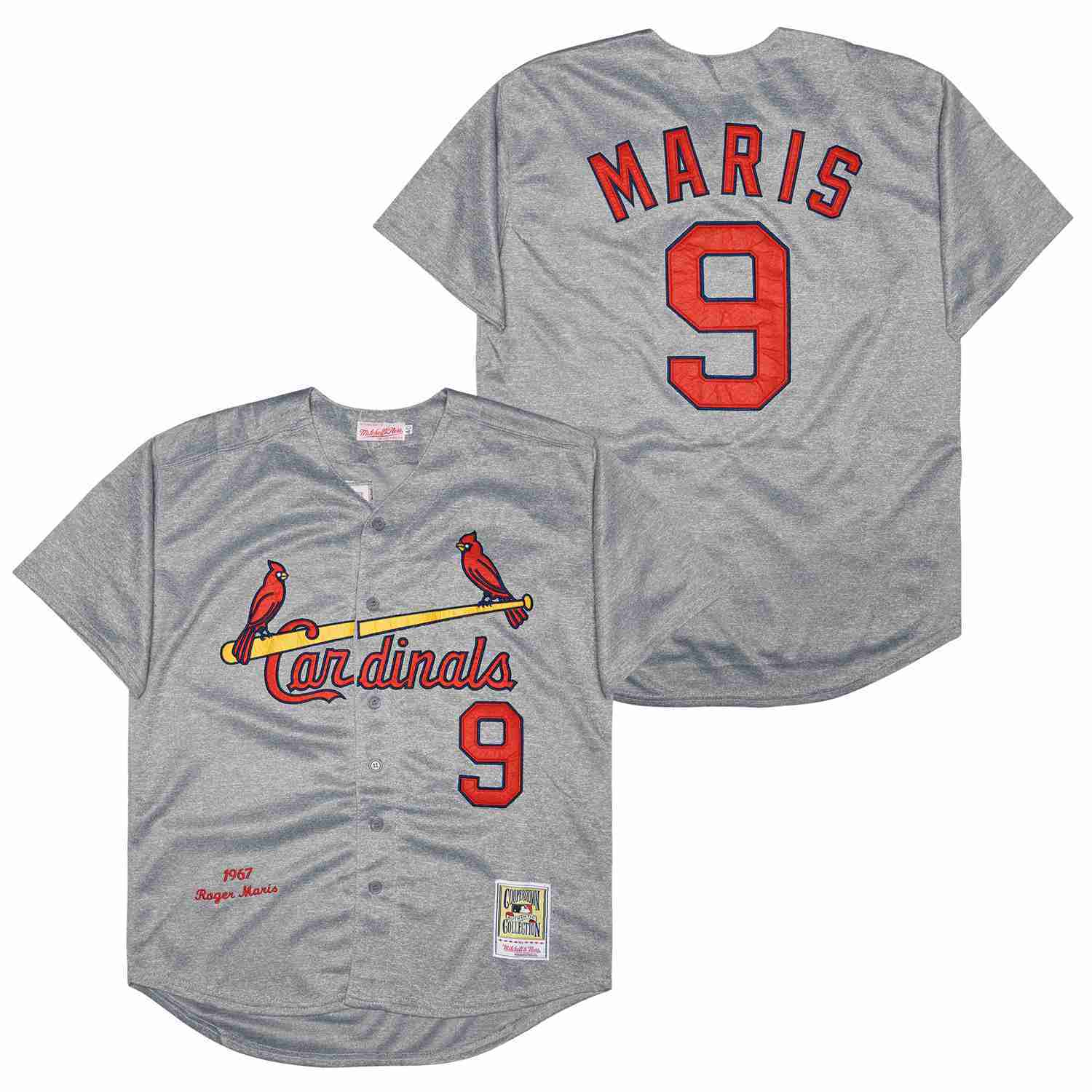 St. Louis Cardinals #9 Maris Cardinals 9 Hemp Gray 1967 Retro Style 1 Baseball Jersey baseball jersey product view 1