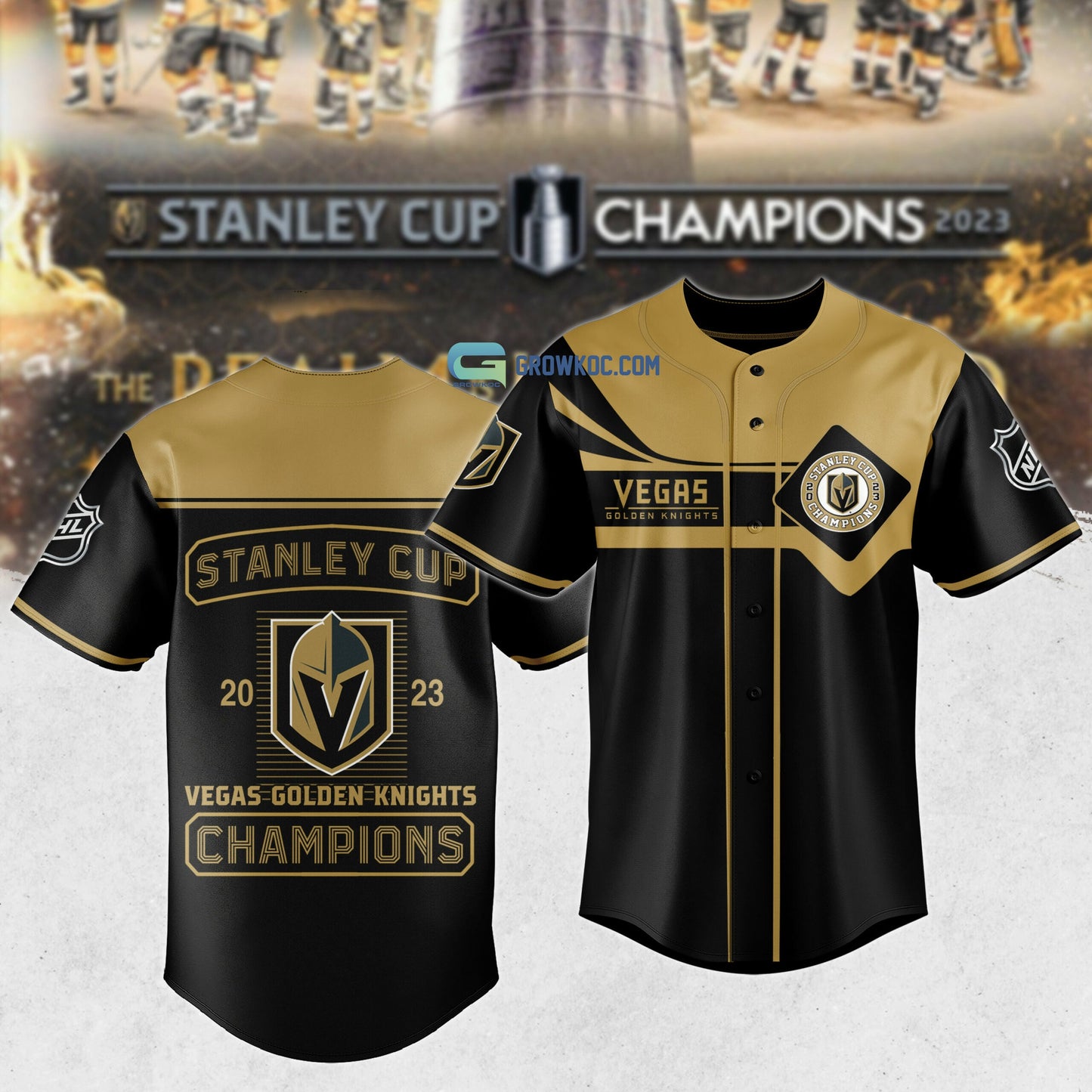 Stanley Cup 2023 Vegas Golden Knights Champions Black Gold Baseball Jersey baseball jersey product view 1