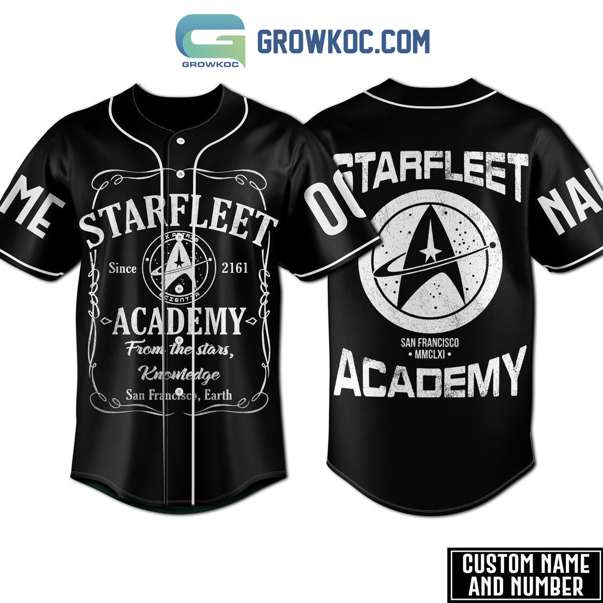 Starfleet Academy From The Stars Knowledge Black Design Personalized Baseball Jersey baseball jersey product view 1