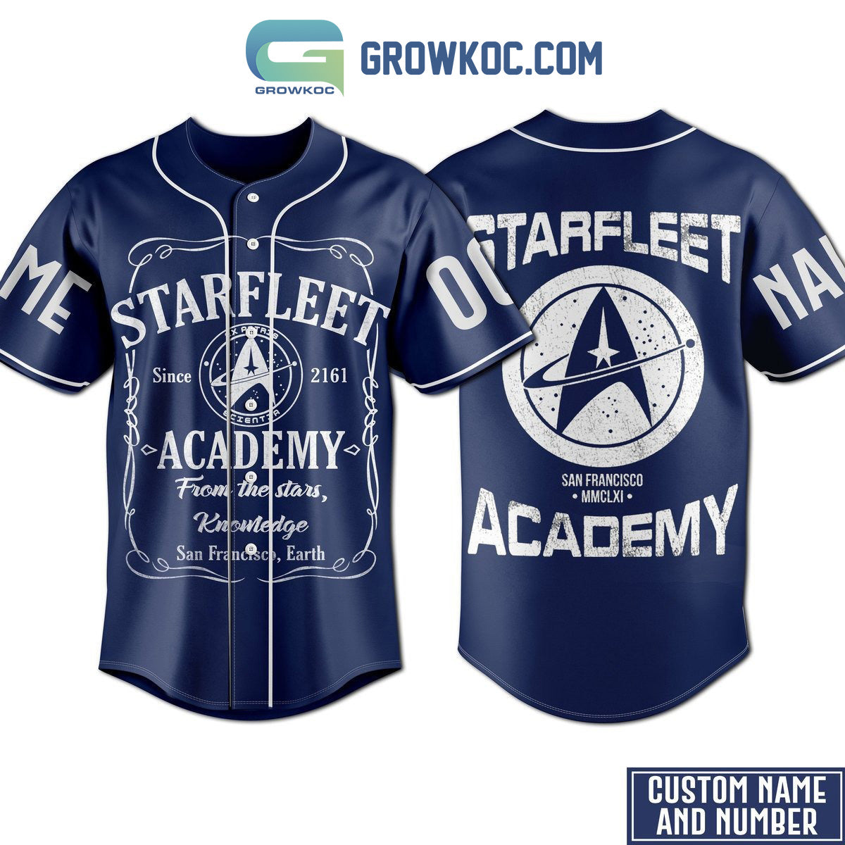 Starfleet Academy From The Stars Knowledge Blue Design Personalized Baseball Jersey baseball jersey product view 1