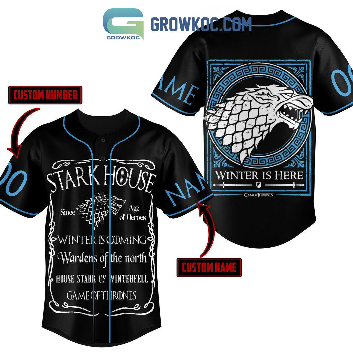 Stark House Game Of Thrones Winter Is Here Personalized Baseball Jersey baseball jersey product view 1