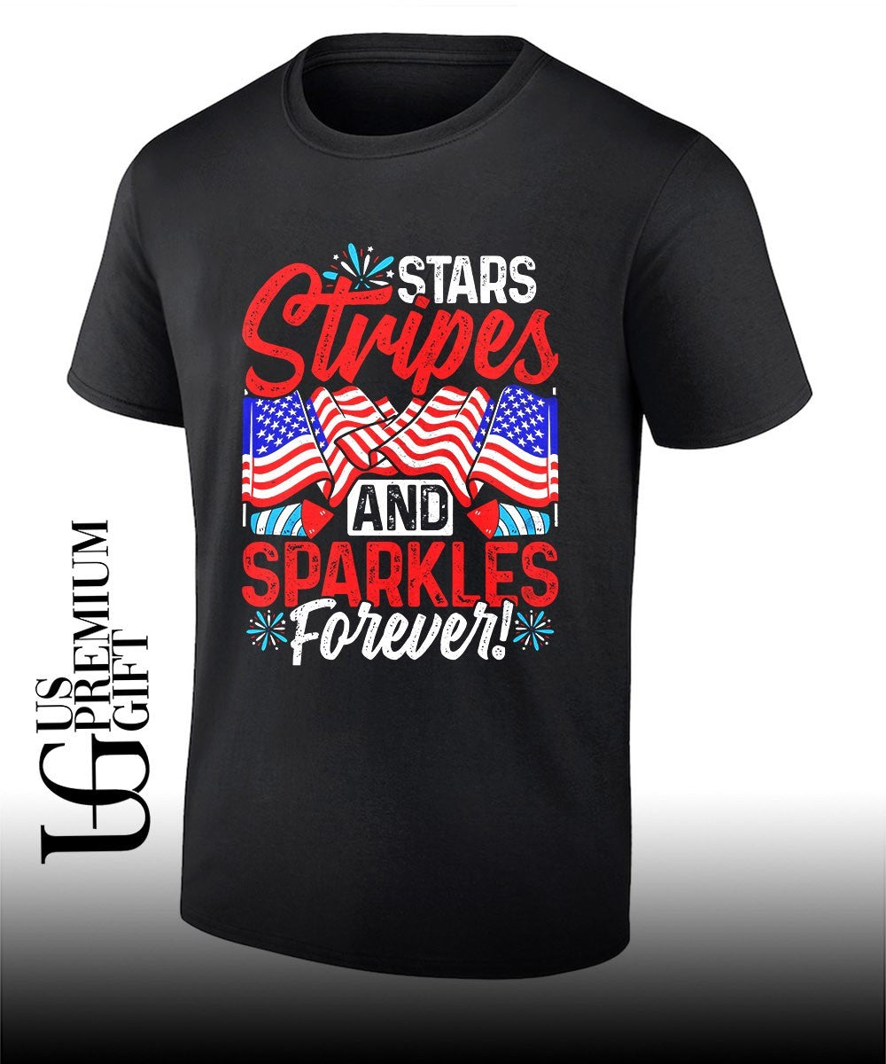 Stars Stripes and Sparkles Forever 4th of July American flag shirt Unisex T-shirt, Sweatshirt, Hoodie, Long Sleeve Tee - T-Shirt, Sweatshirt, Hoodie