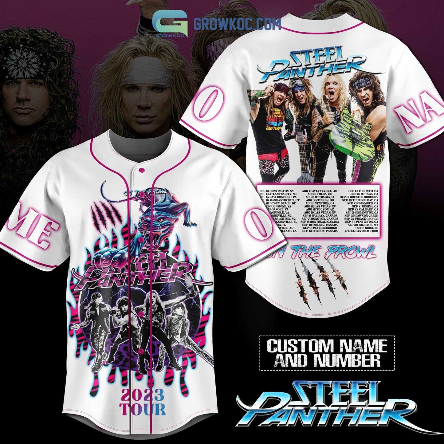 Steel Panther On The Prowl Tour 2023 White Design Personalized Baseball Jersey baseball jersey product view 1