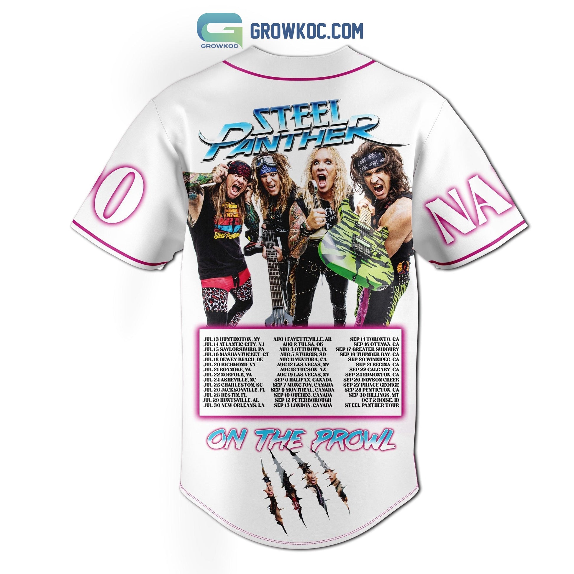 Steel Panther On The Prowl Tour 2023 White Design Personalized Baseball Jersey baseball jersey product view 3