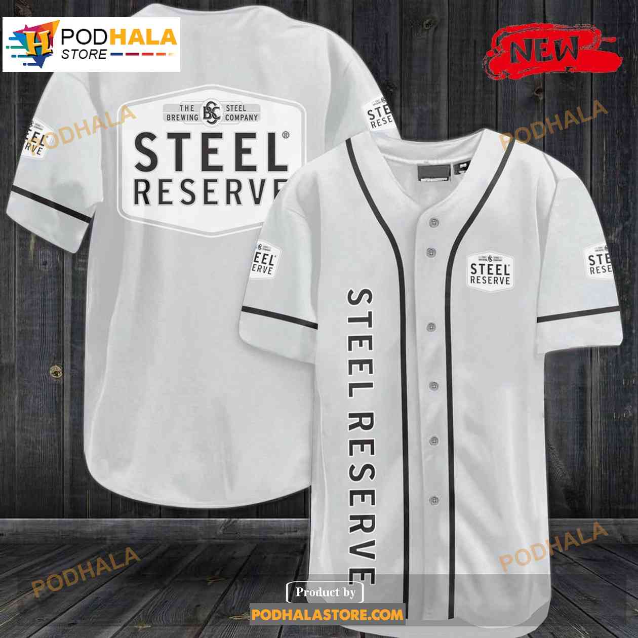 Steel Reserve All Over Print Light Gray Baseball Jersey baseball jersey product view 1