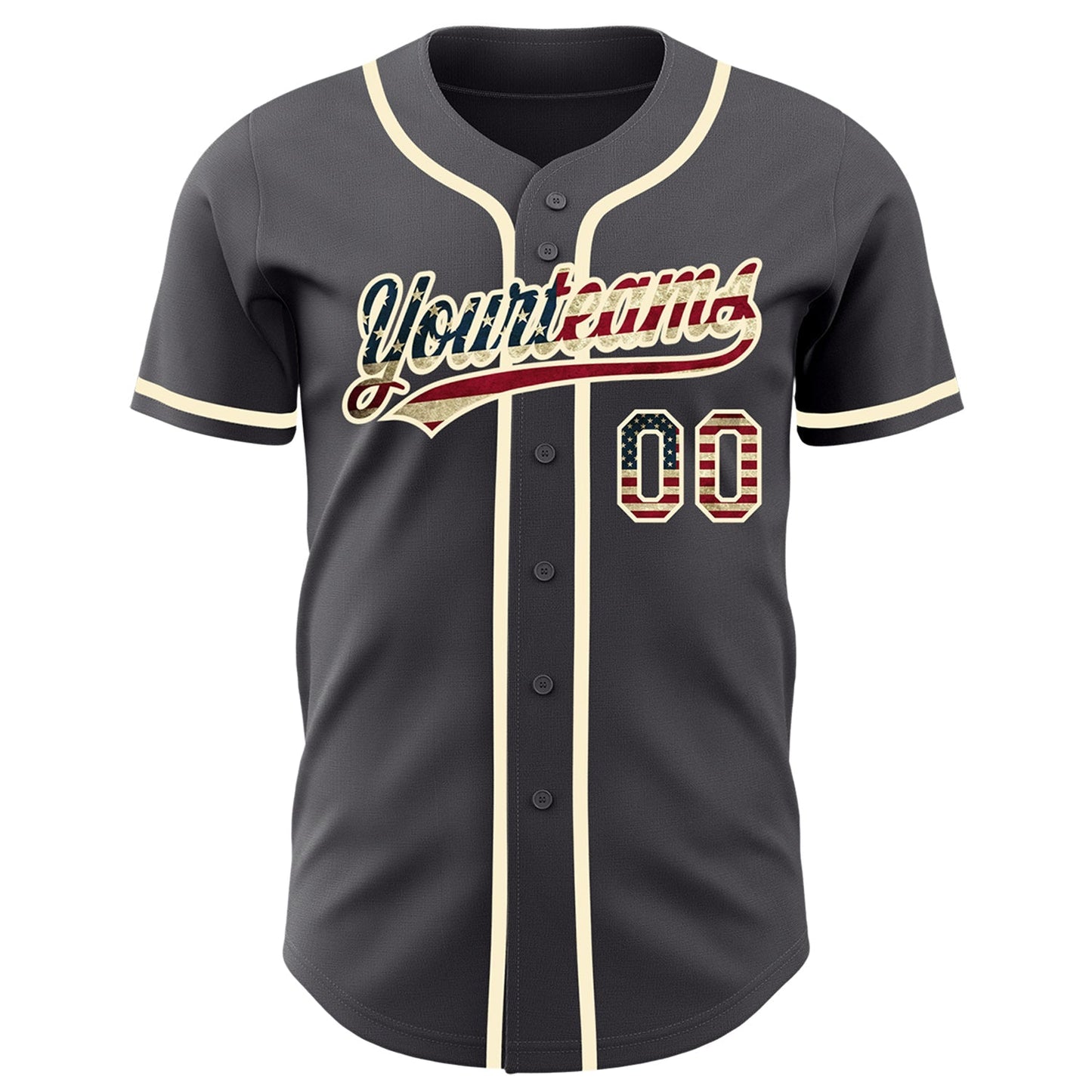 Custom Steel Gray Vintage USA Flag-Cream Authentic Baseball Jersey baseball jersey product view 2