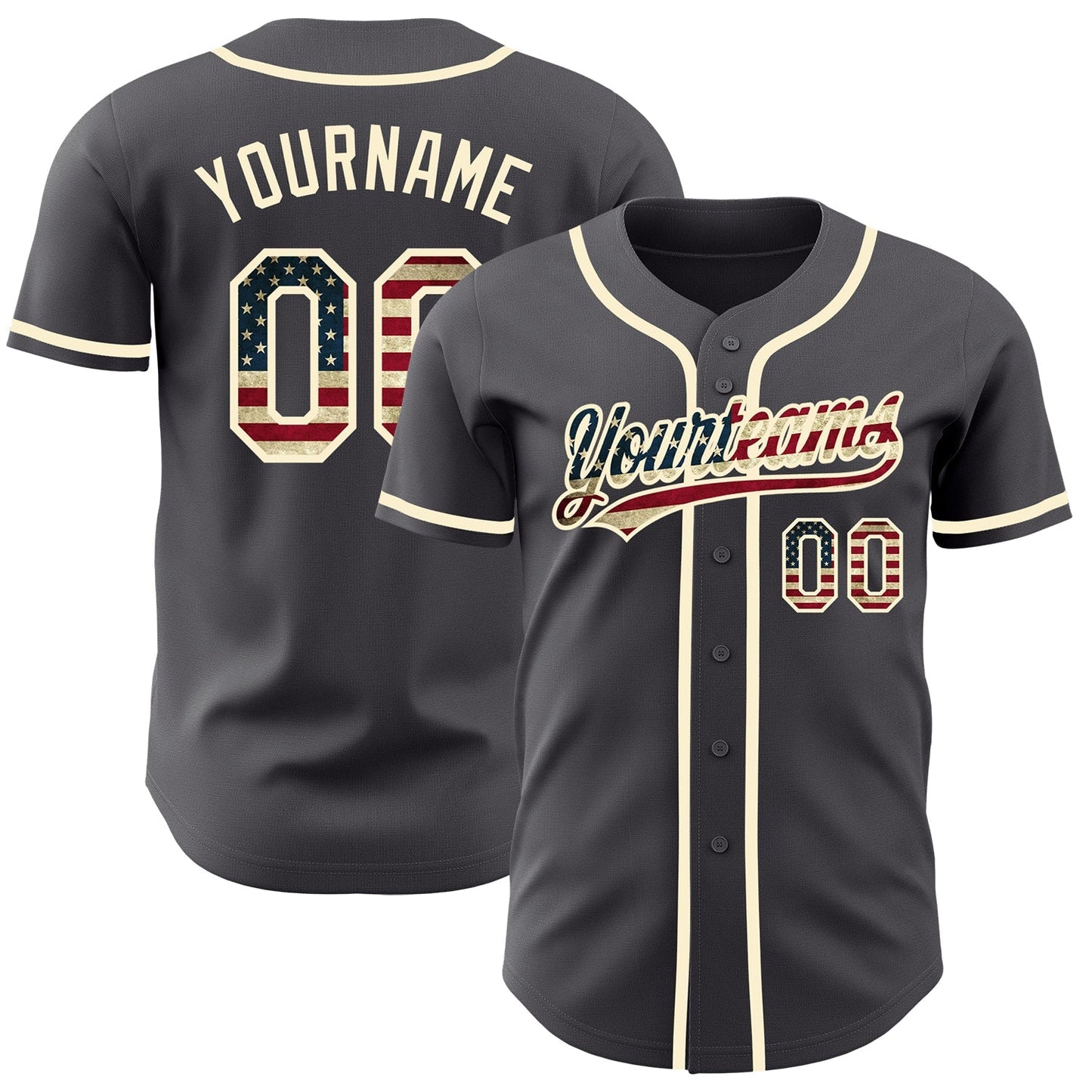 Custom Steel Gray Vintage USA Flag-Cream Authentic Baseball Jersey baseball jersey product view 1