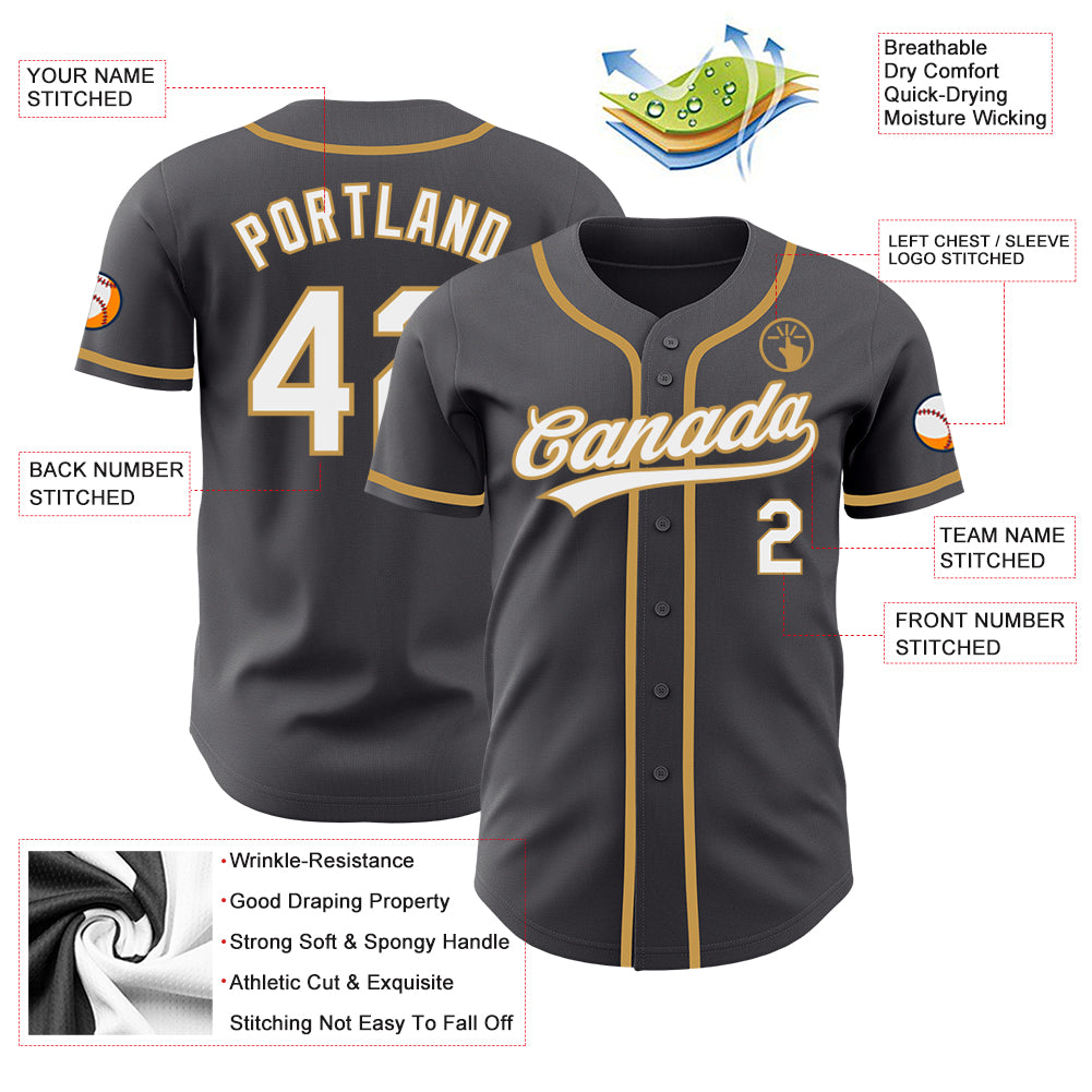 Custom Steel Gray White-Old Gold Authentic Baseball Jersey baseball jersey product view 3