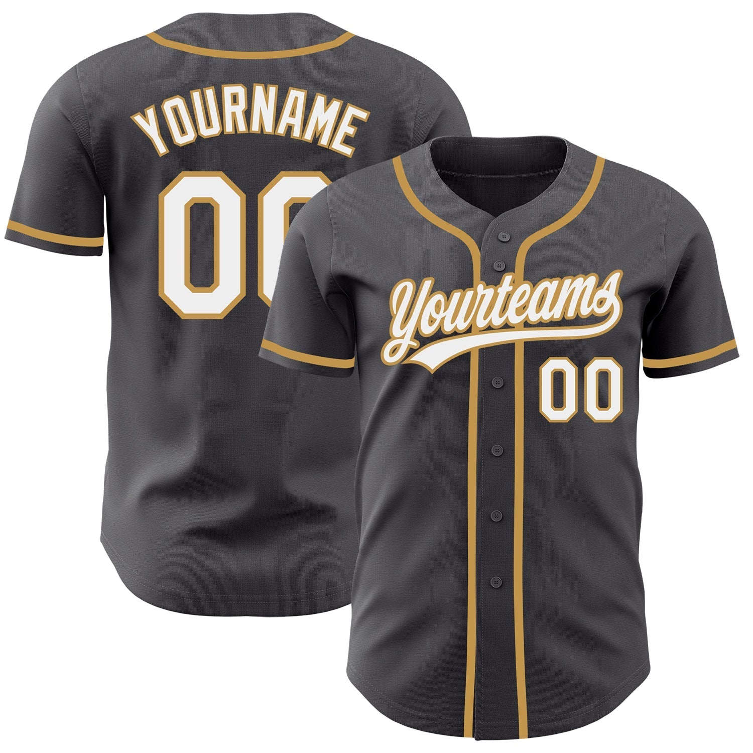 Custom Steel Gray White-Old Gold Authentic Baseball Jersey baseball jersey product view 1