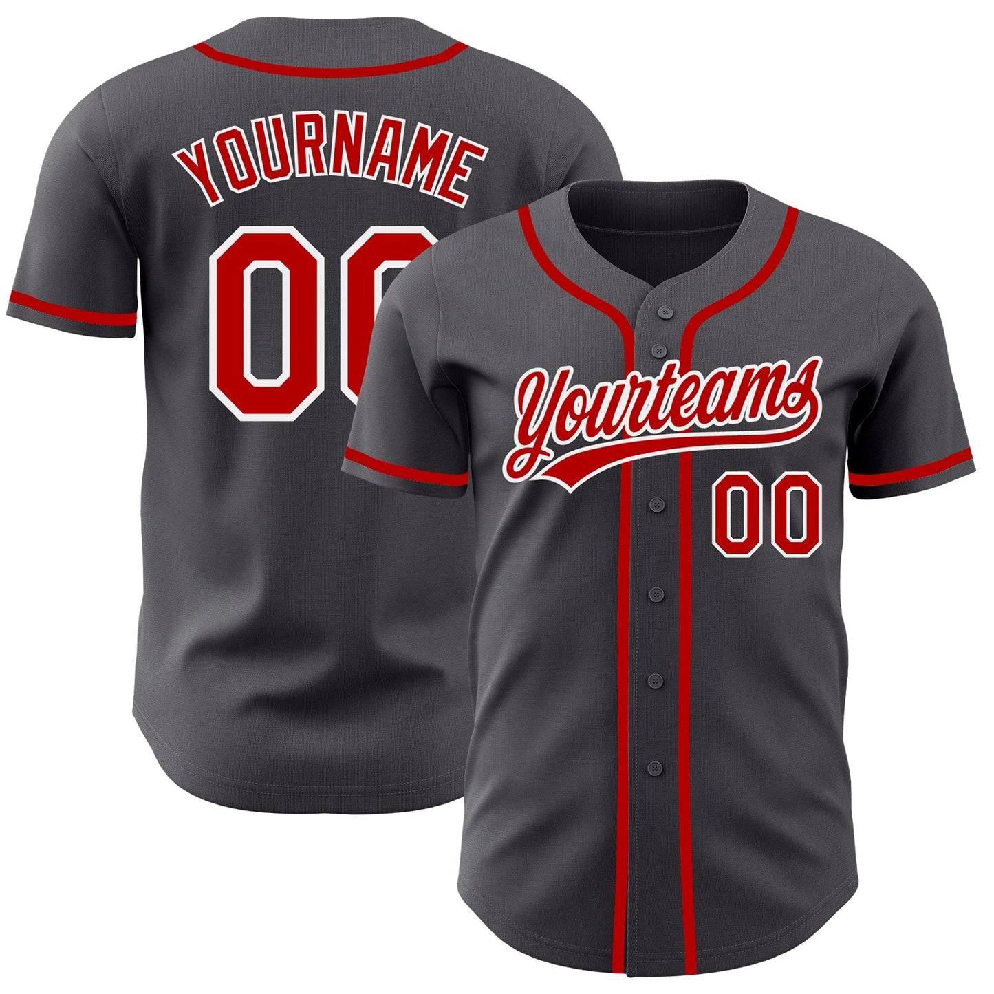Custom Steel Gray Red-White Authentic Baseball Jersey baseball jersey product view 1