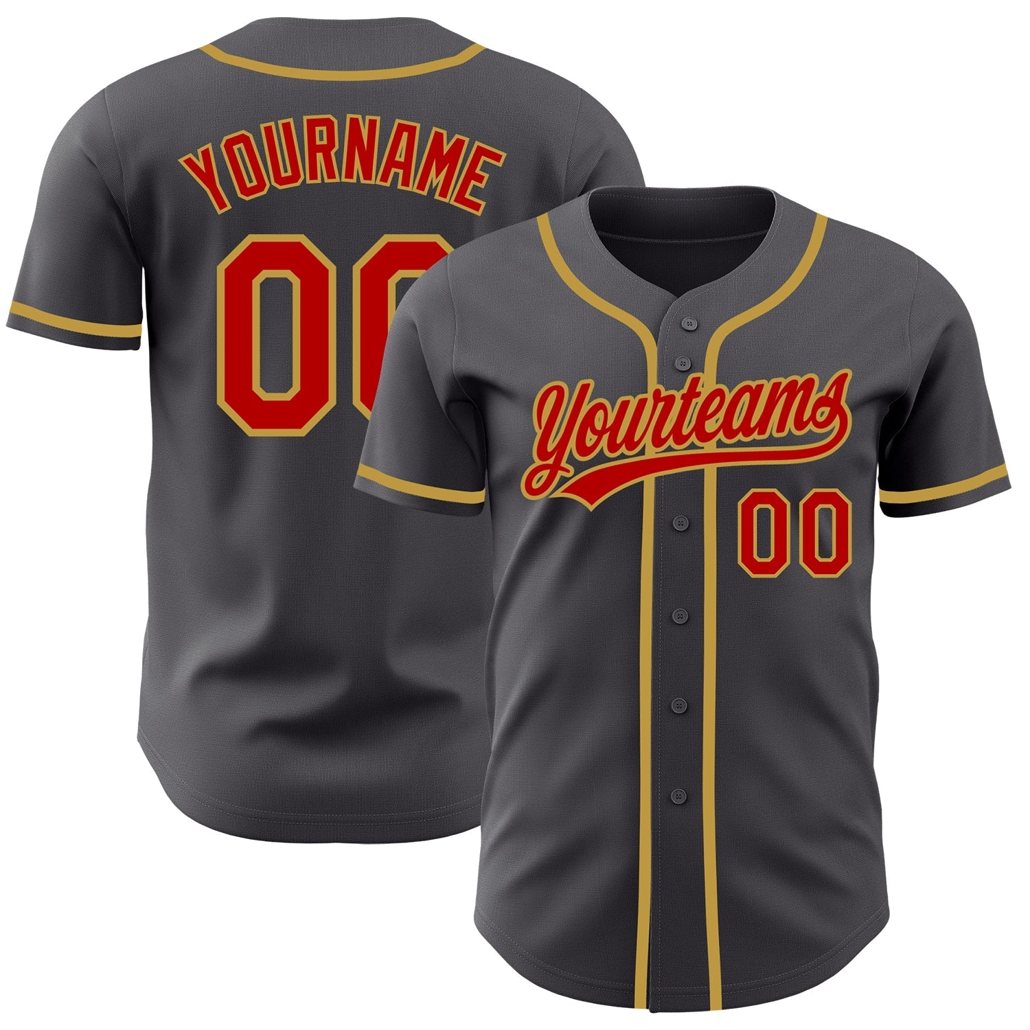 Custom Steel Gray Red-Old Gold Authentic Baseball Jersey baseball jersey product view 1