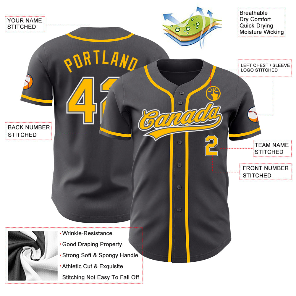 Custom Steel Gray Gold-White Authentic Baseball Jersey baseball jersey product view 3