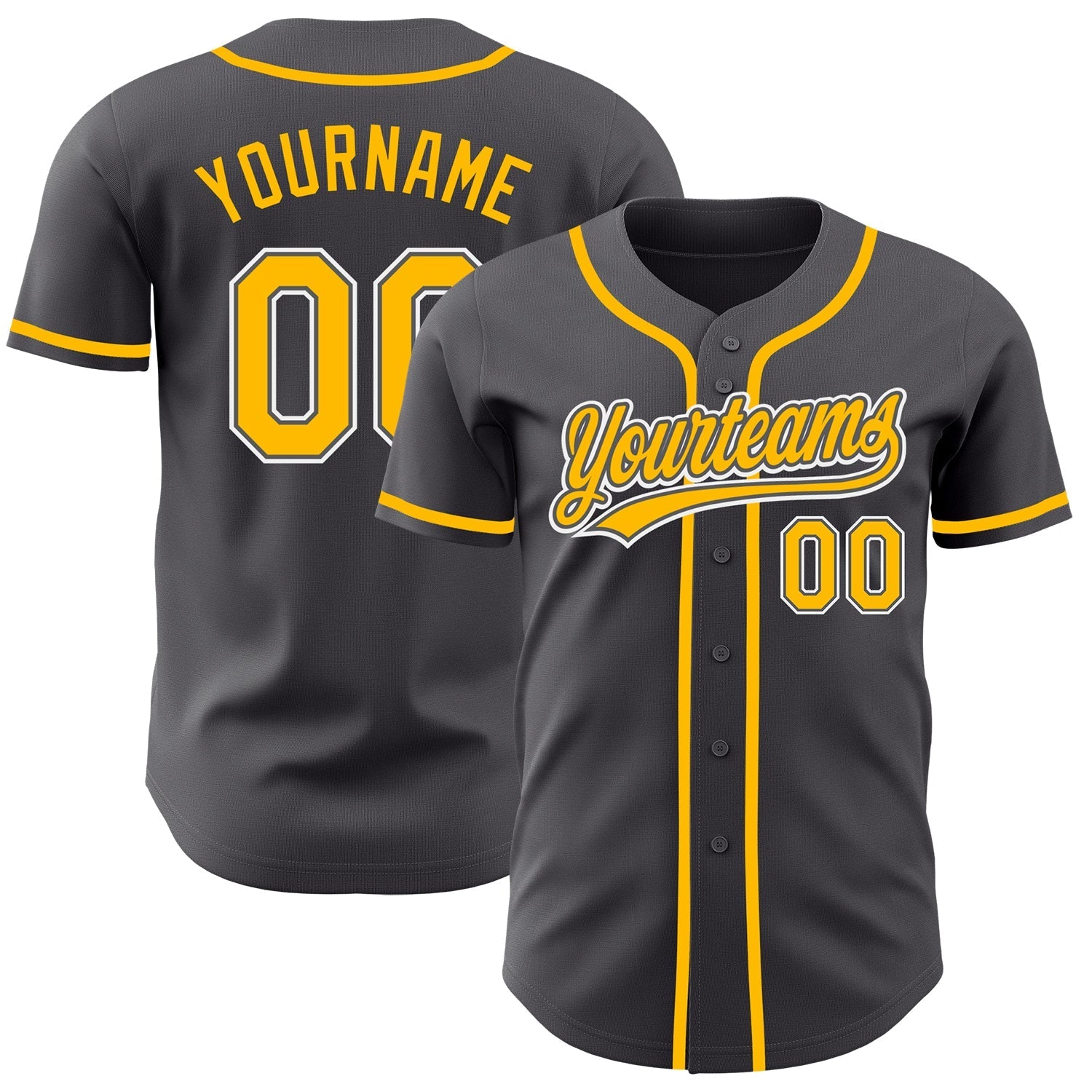 Custom Steel Gray Gold-White Authentic Baseball Jersey baseball jersey product view 1