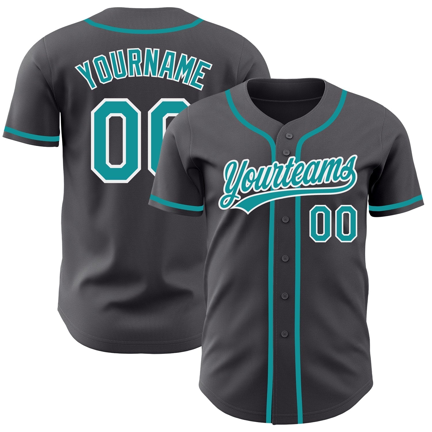 Custom Steel Gray Teal-White Authentic Baseball Jersey baseball jersey product view 1