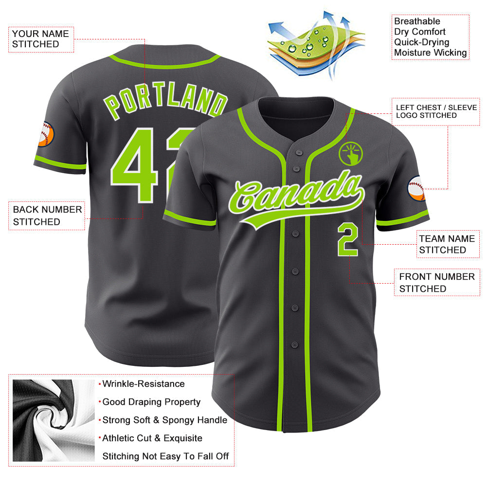 Custom Steel Gray Neon Green-White Authentic Baseball Jersey baseball jersey product view 3