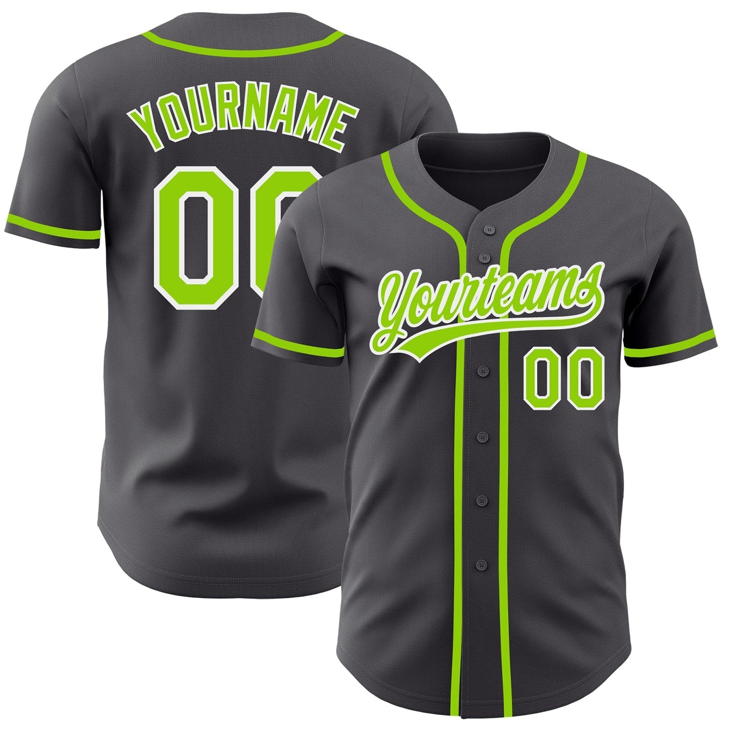 Custom Steel Gray Neon Green-White Authentic Baseball Jersey baseball jersey product view 1