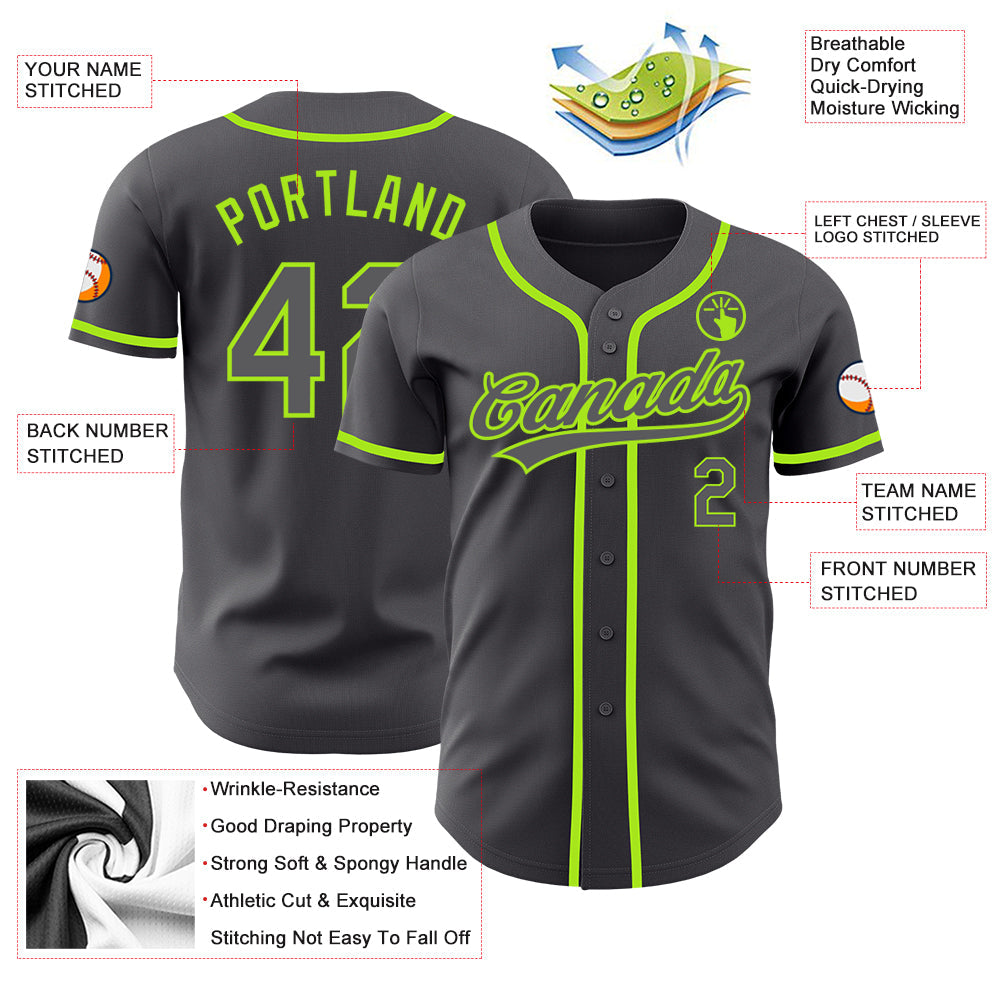 Custom Steel Gray Neon Green Authentic Baseball Jersey baseball jersey product view 3