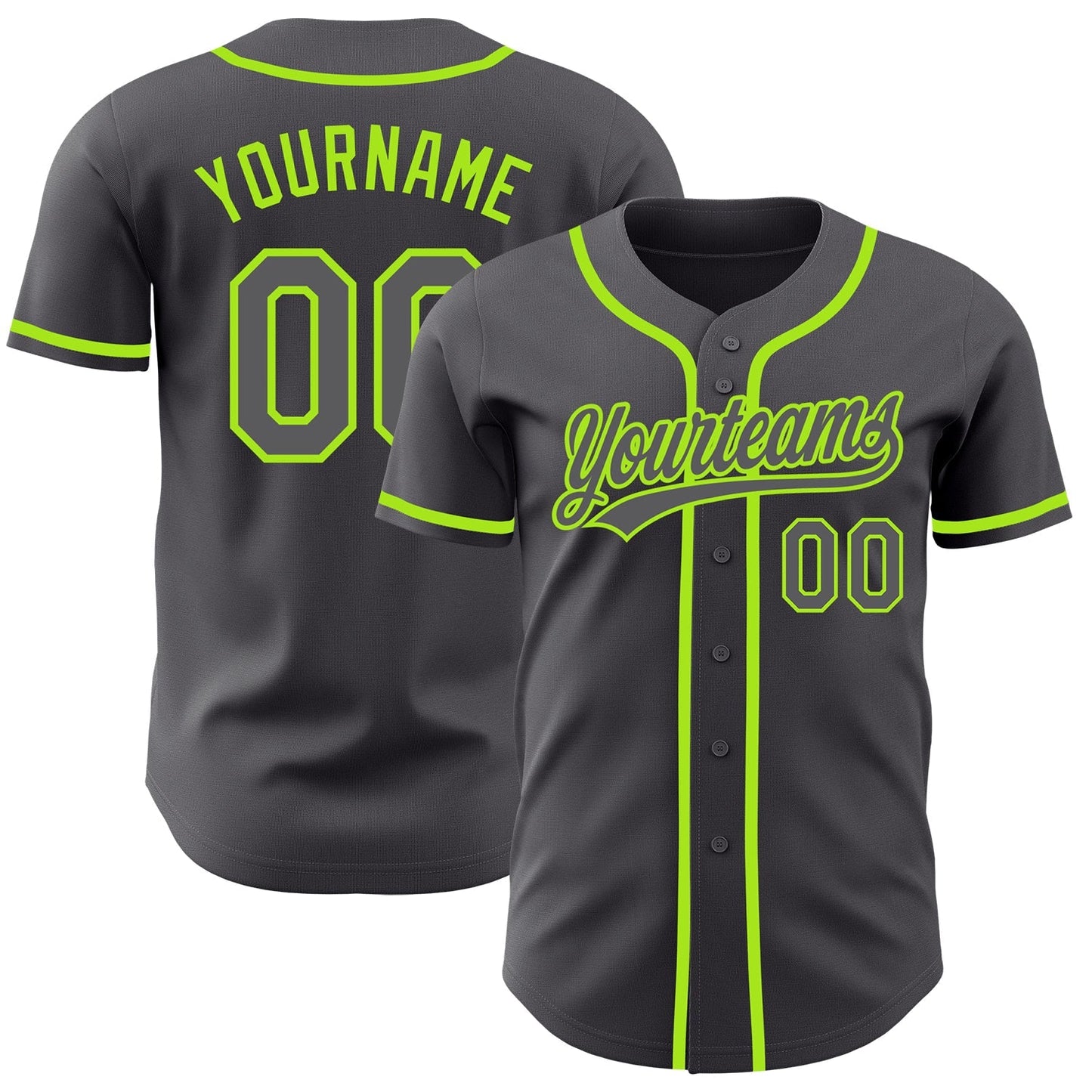 Custom Steel Gray Neon Green Authentic Baseball Jersey baseball jersey product view 1