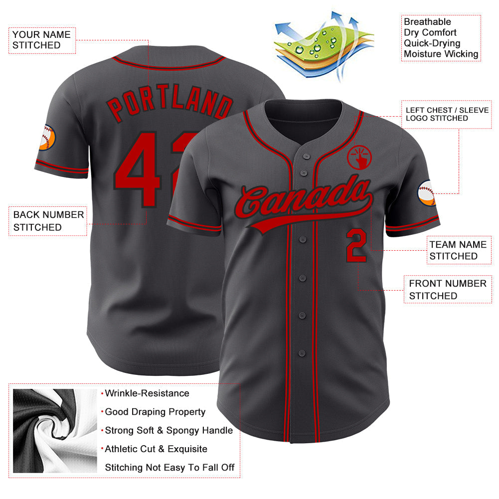 Custom Steel Gray Red-Black Authentic Baseball Jersey baseball jersey product view 3