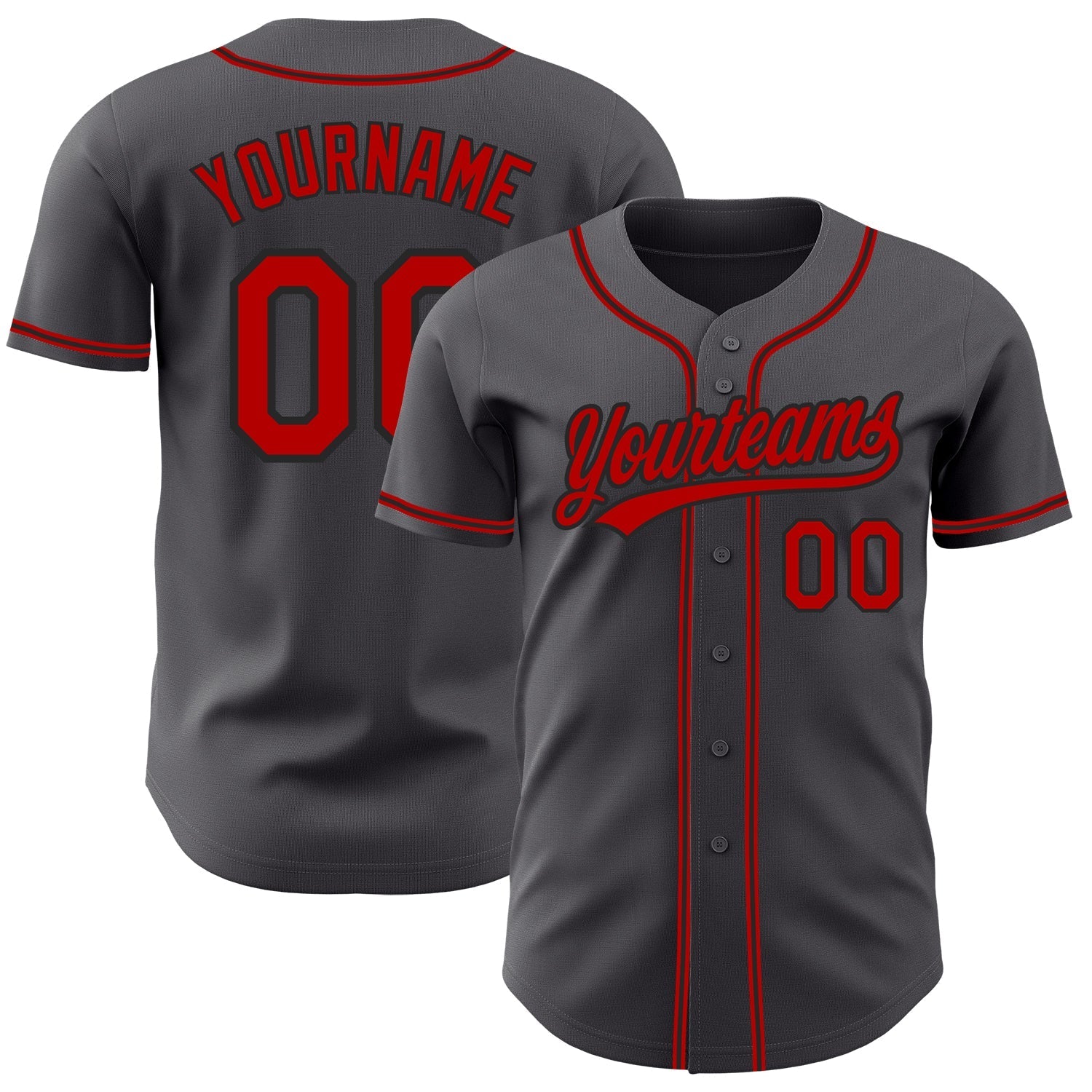 Custom Steel Gray Red-Black Authentic Baseball Jersey baseball jersey product view 1