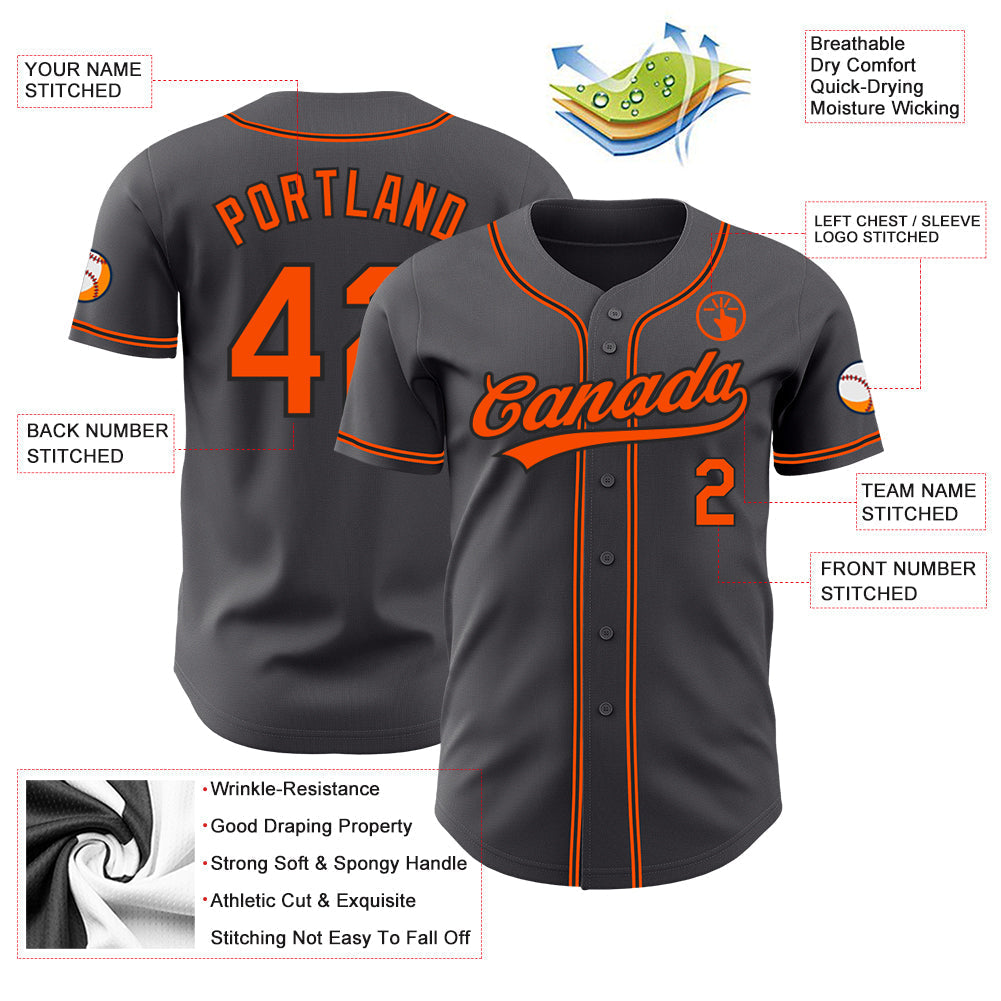 Custom Steel Gray Orange-Black Authentic Baseball Jersey baseball jersey product view 3
