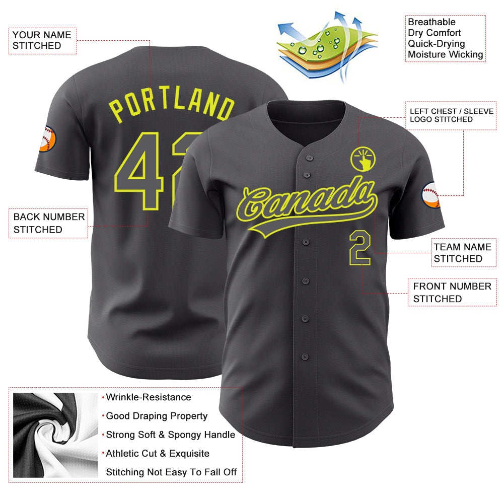 Custom Steel Gray Neon Yellow Authentic Baseball Jersey baseball jersey product view 3