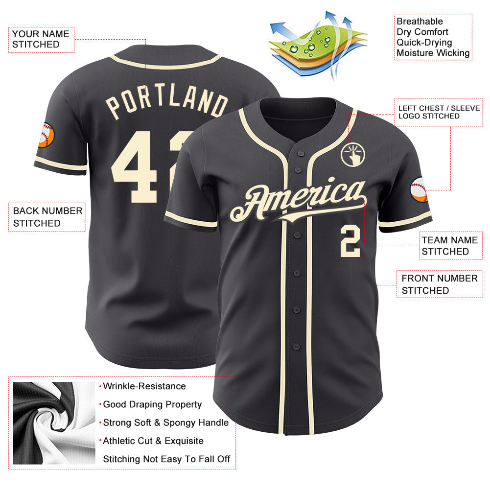 Custom Steel Gray Cream Authentic Baseball Jersey baseball jersey product view 3